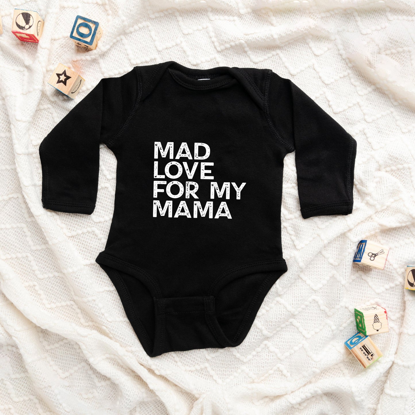 Mad Love For My Mama Distressed | Baby Long Sleeve Onesie