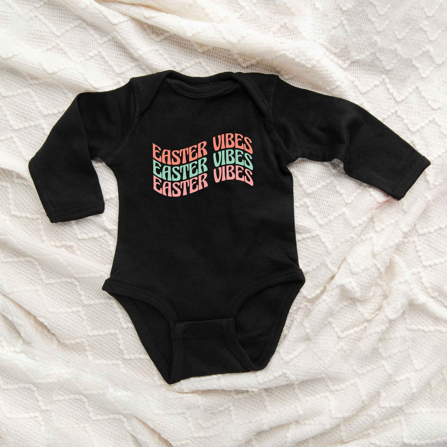 Easter Vibes Wavy Stacked | Baby Long Sleeve Onesie