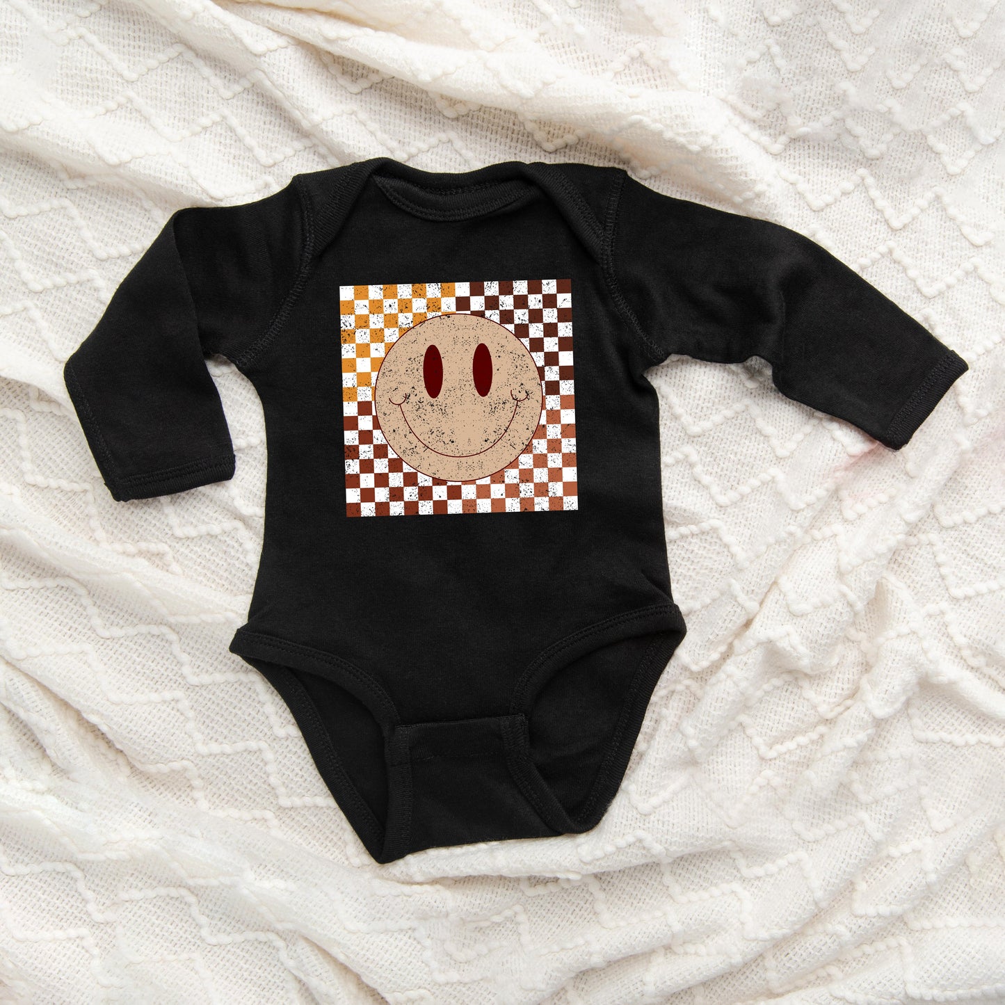 Fall Checkered Smiley | Baby Long Sleeve Onesie