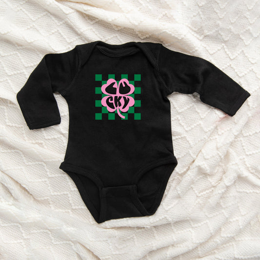 Lucky Clover Checkered | Baby Long Sleeve Onesie