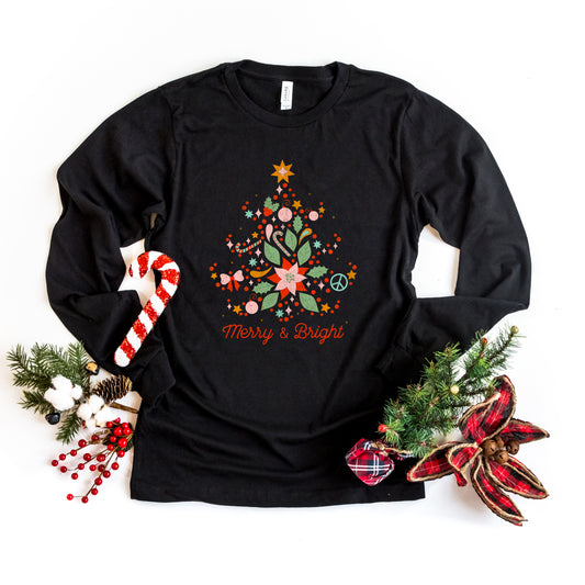 Merry and Bright Tree Grunge | Long Sleeve Crew Neck