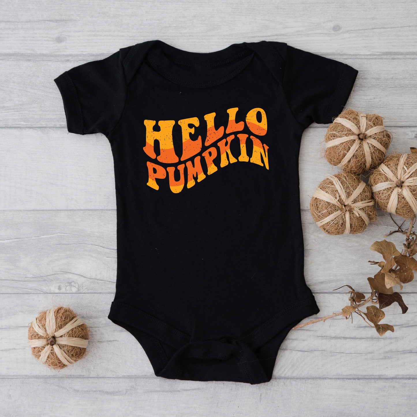 Hello Pumpkin Wavy | Baby Graphic Short Sleeve Onesie