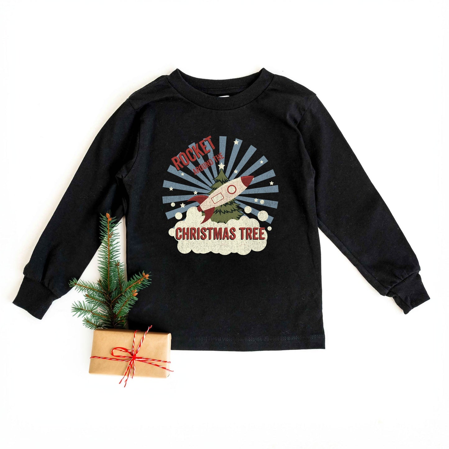 Rocket Around The Christmas Tree | Toddler Graphic Long Sleeve Tee