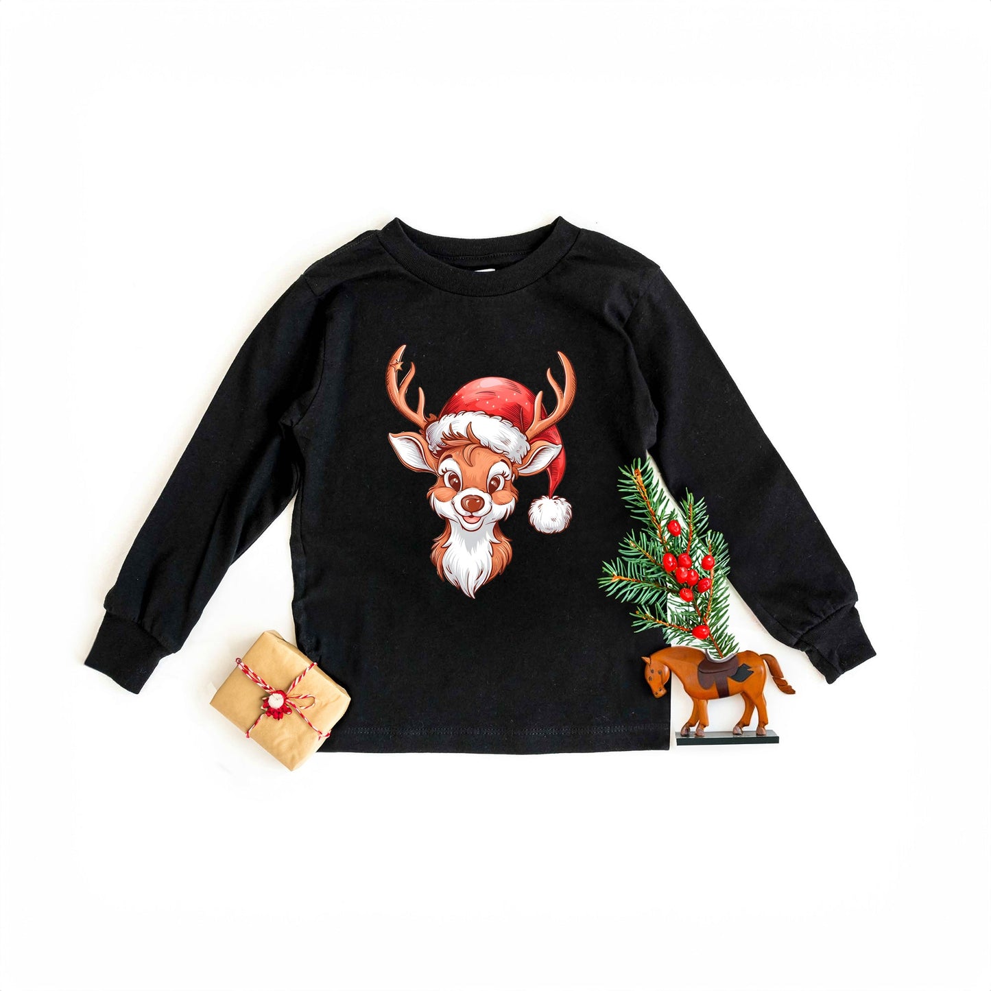 Cute Reindeer Head | Youth Graphic Long Sleeve Tee