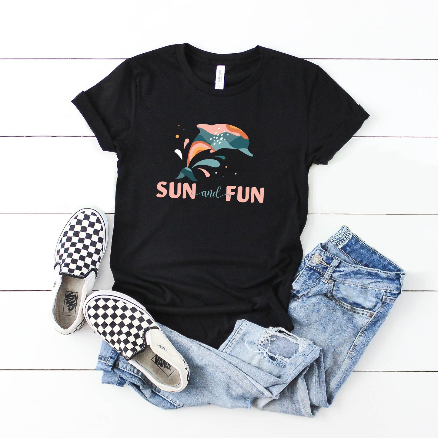 Boho Sun And Fun Dolphin | Youth Short Sleeve Crew Neck