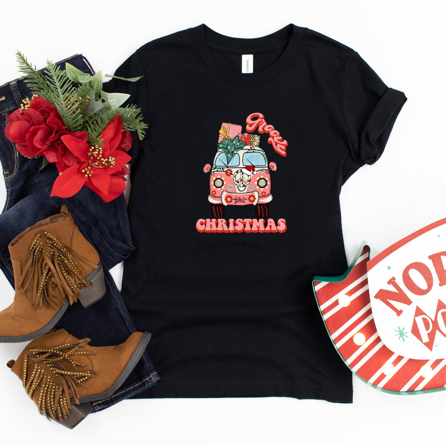 Retro Van Groovy Christmas | Youth Short Sleeve Crew Neck