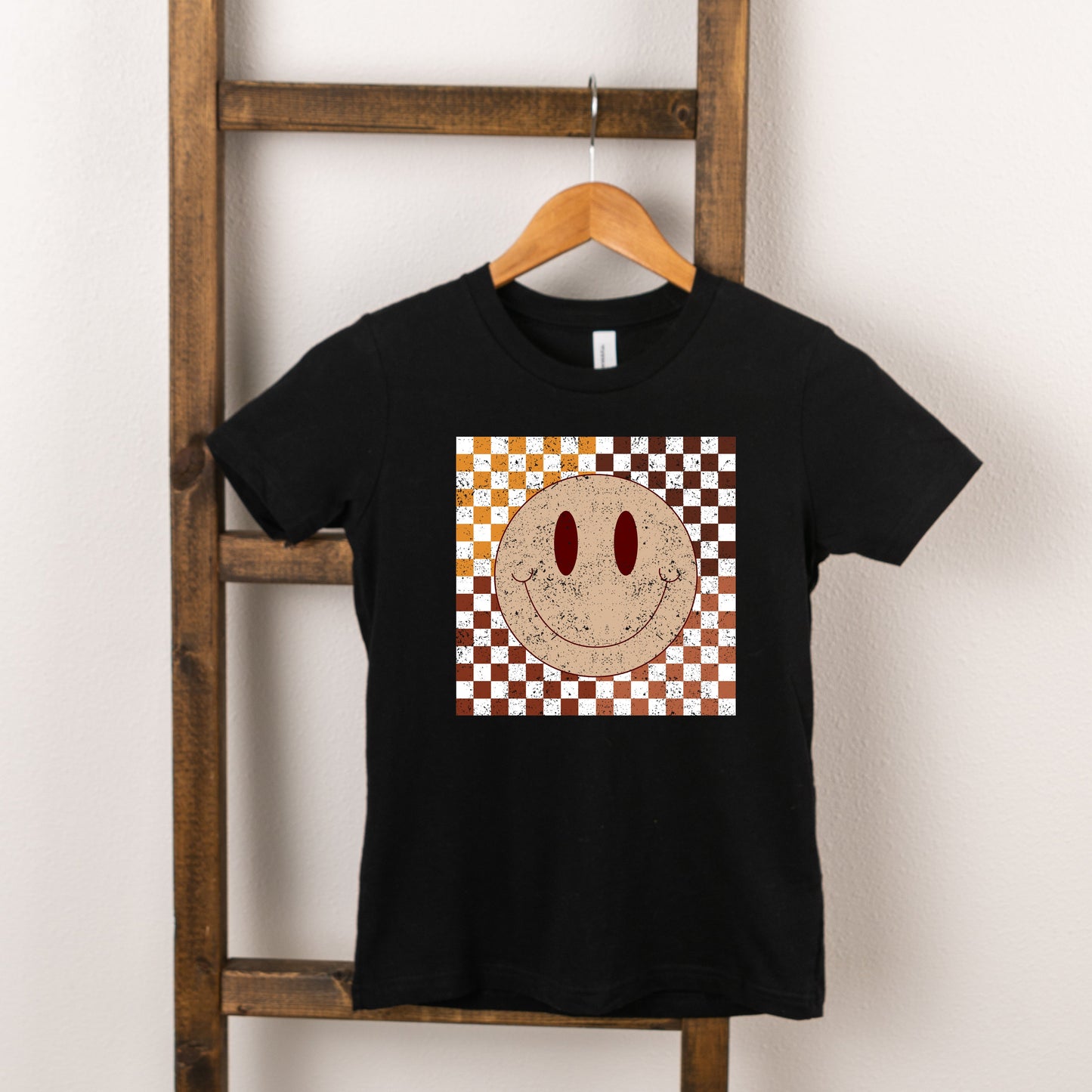 Fall Checkered Smiley | Youth Short Sleeve Crew Neck