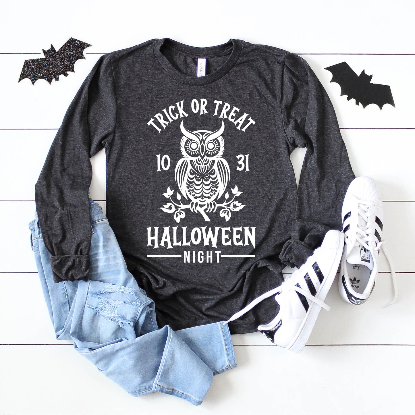 Trick Or Treat Owl | Long Sleeve Crew Neck