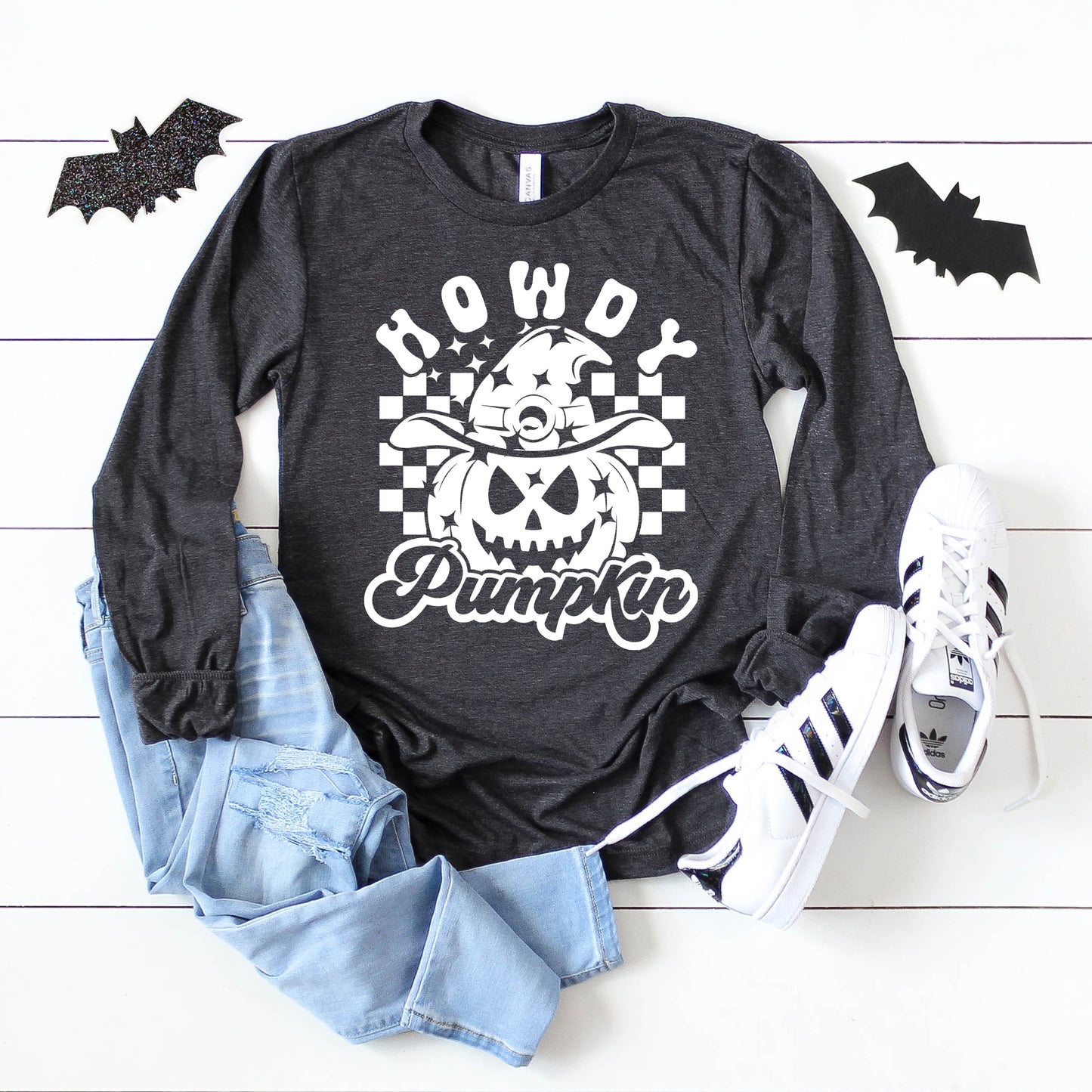 Howdy Pumpkin Checkered | Long Sleeve Crew Neck