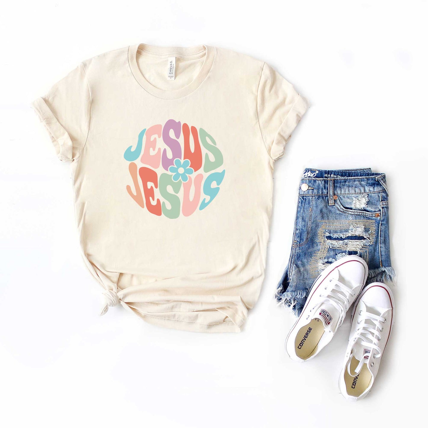 Jesus Colorful Flower | Short Sleeve Crew Neck