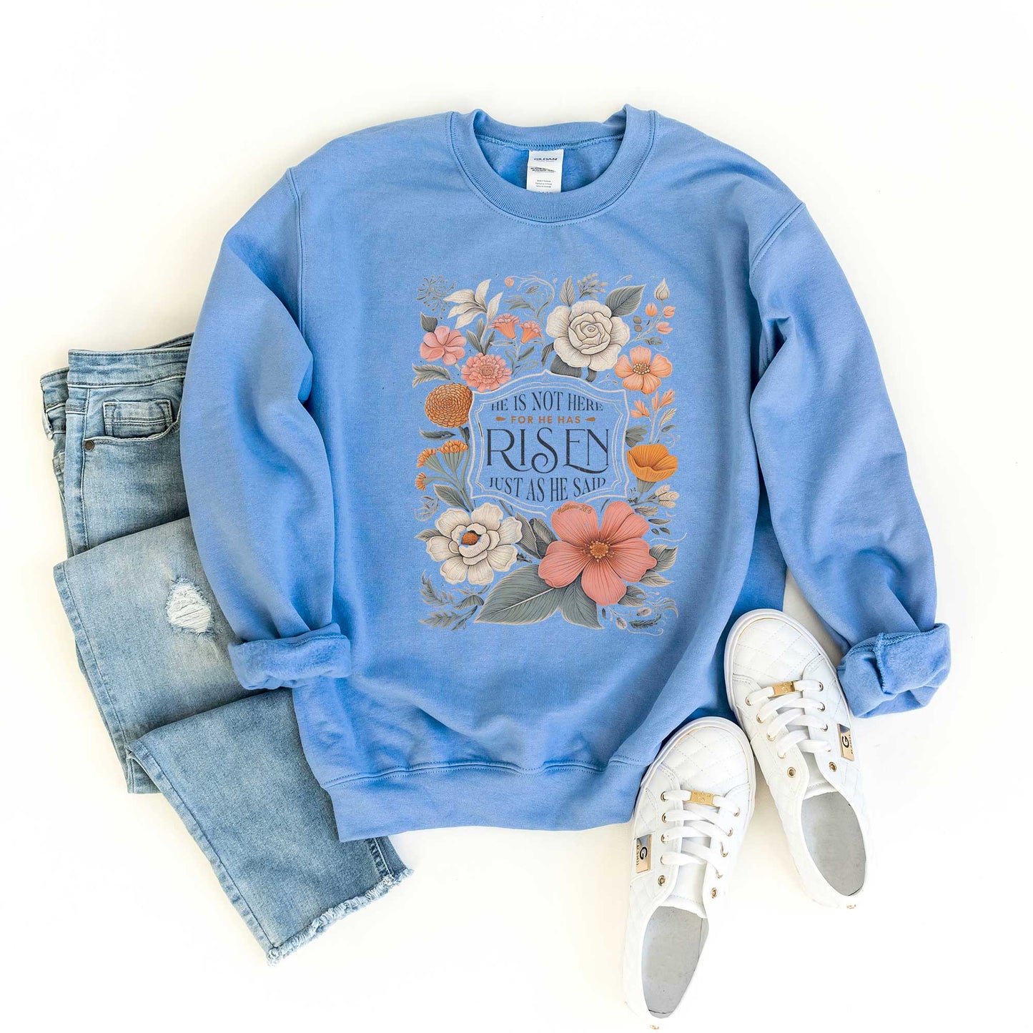 He Has Risen Distressed Floral | Sweatshirt