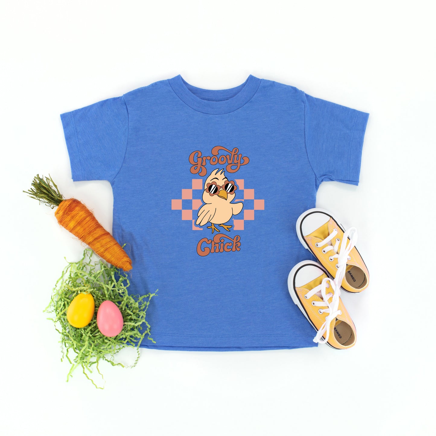 Groovy Chick Checkered | Toddler Short Sleeve Crew Neck