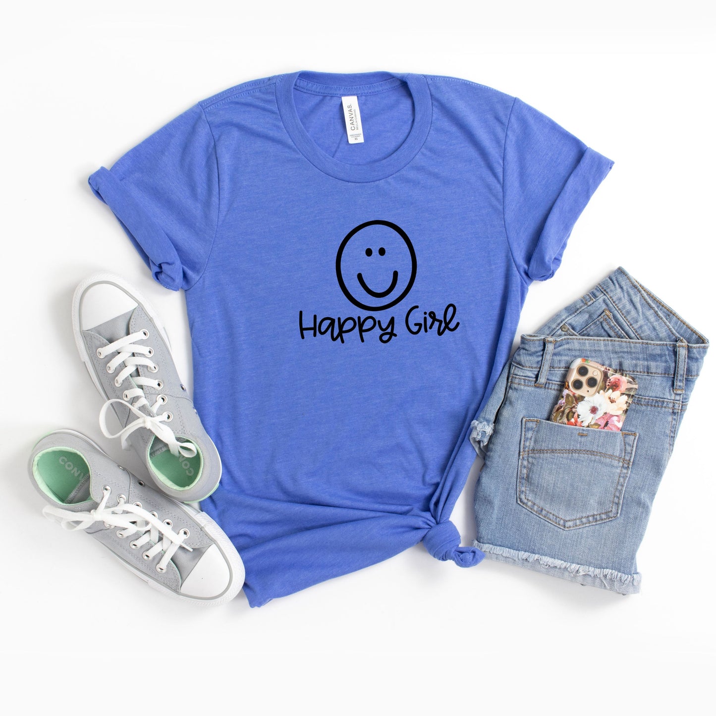 Happy Girl Smiley Face | Youth Short Sleeve Crew Neck