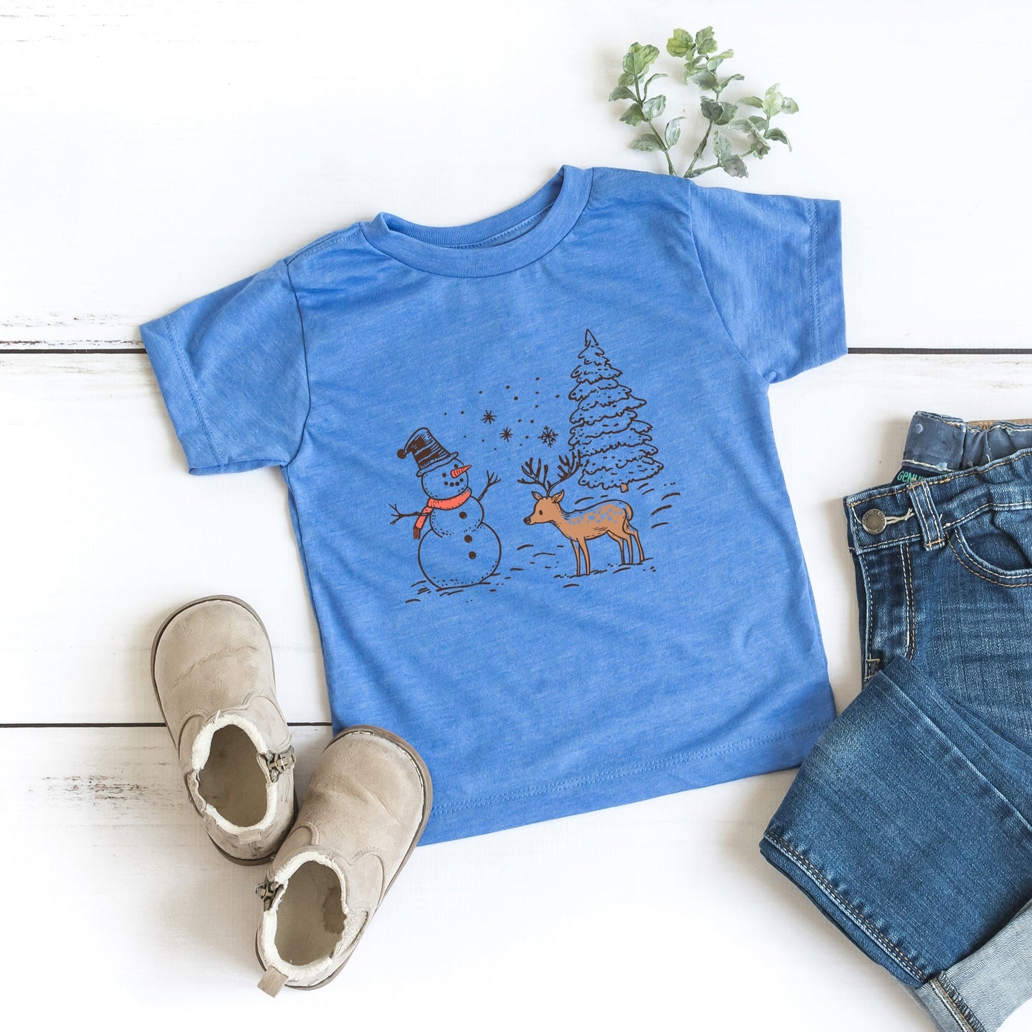 Deer Snowman Scene | Toddler Graphic Short Sleeve Tee
