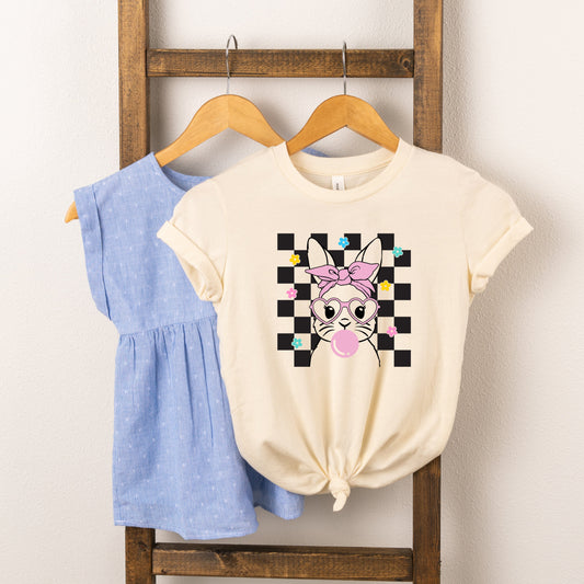 Checkered Groovy Bunny | Toddler Short Sleeve Crew Neck