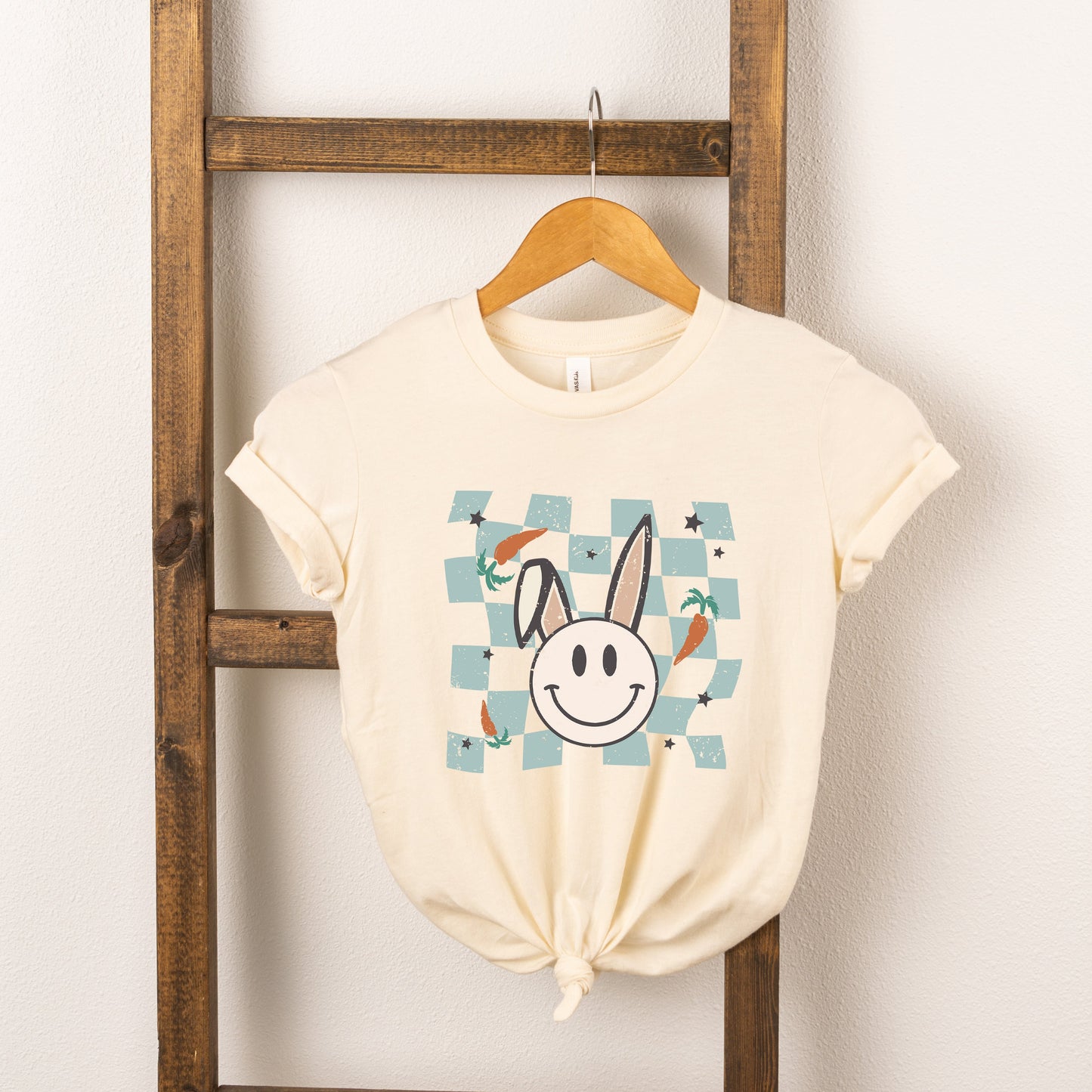 Checkered Smiley Easter Bunny | Youth Short Sleeve Crew Neck