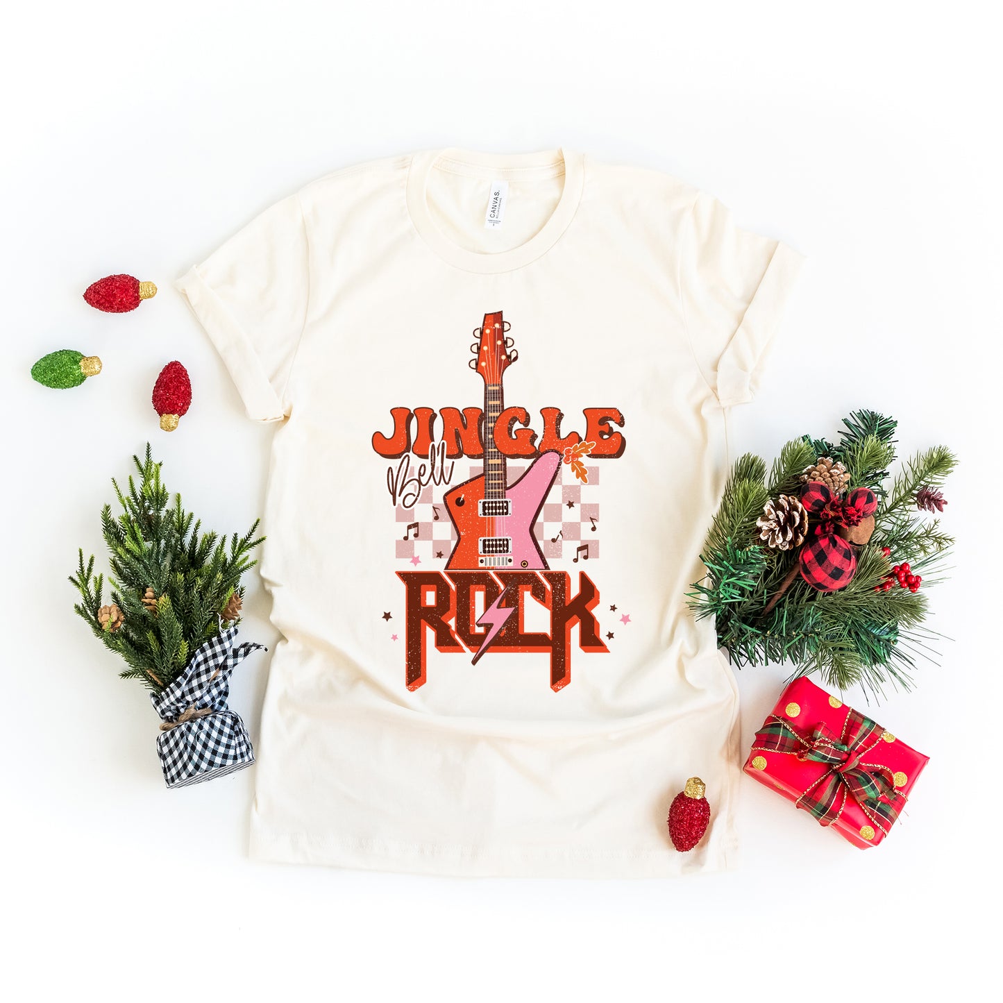Jingle Bell Rock Checkered | Short Sleeve Crew Neck