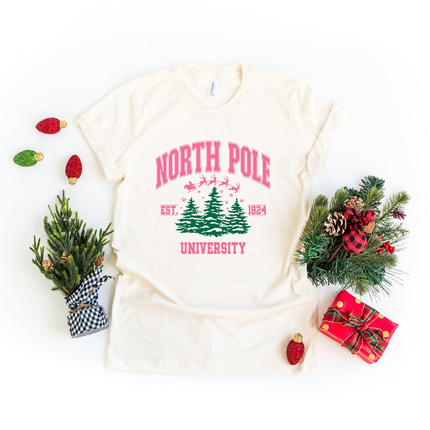 North Pole University Pink Trees | Short Sleeve Crew Neck