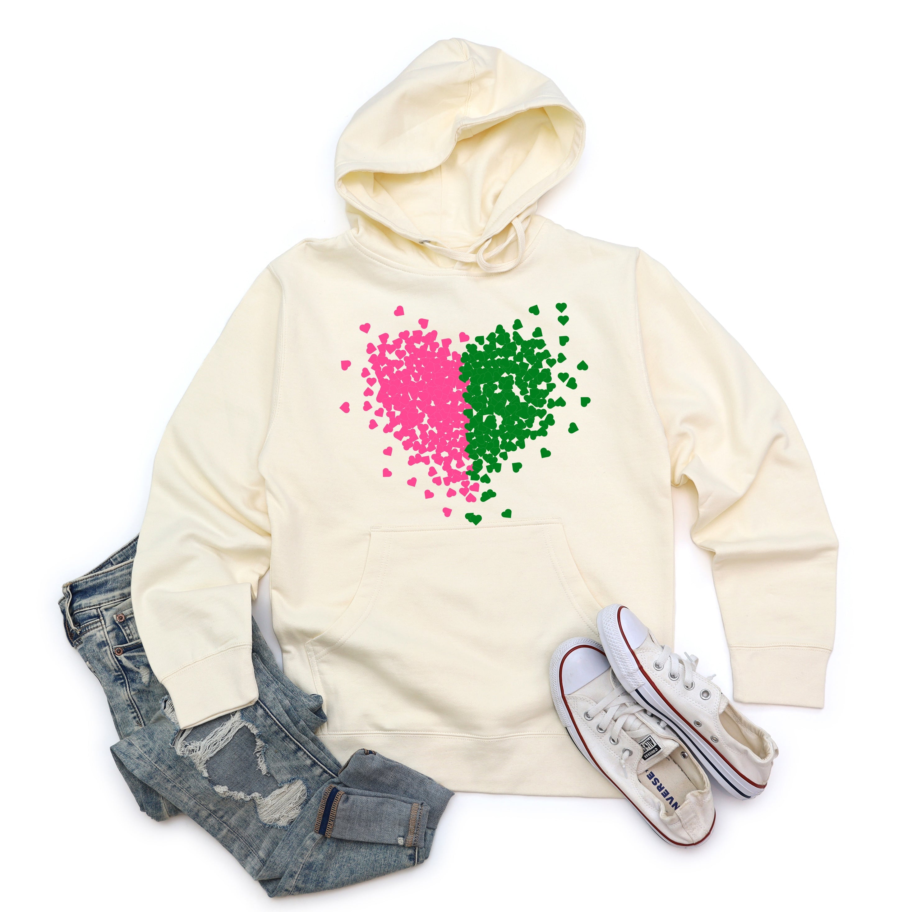 Pink and Green Heart Hoodie