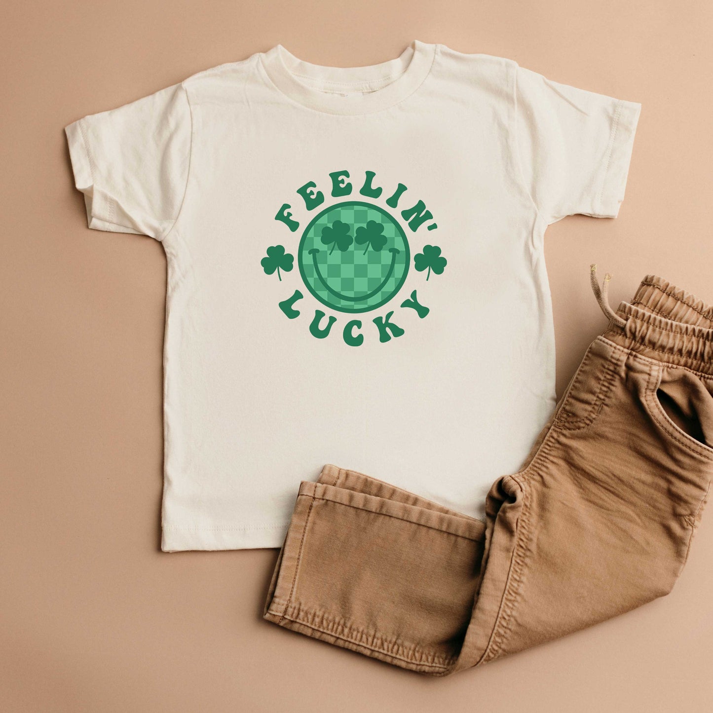 Feelin Lucky Checkered Smiley Face | Toddler Short Sleeve Crew Neck