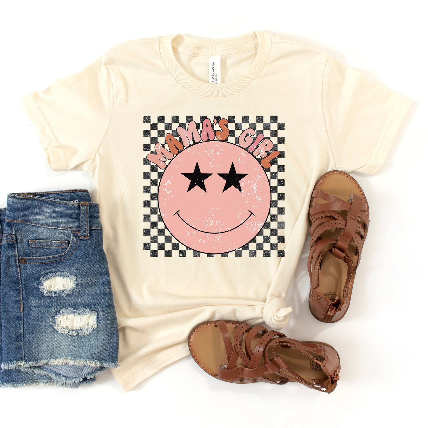 Mama's Girl Checkered Smiley Face | Youth Short Sleeve Crew Neck