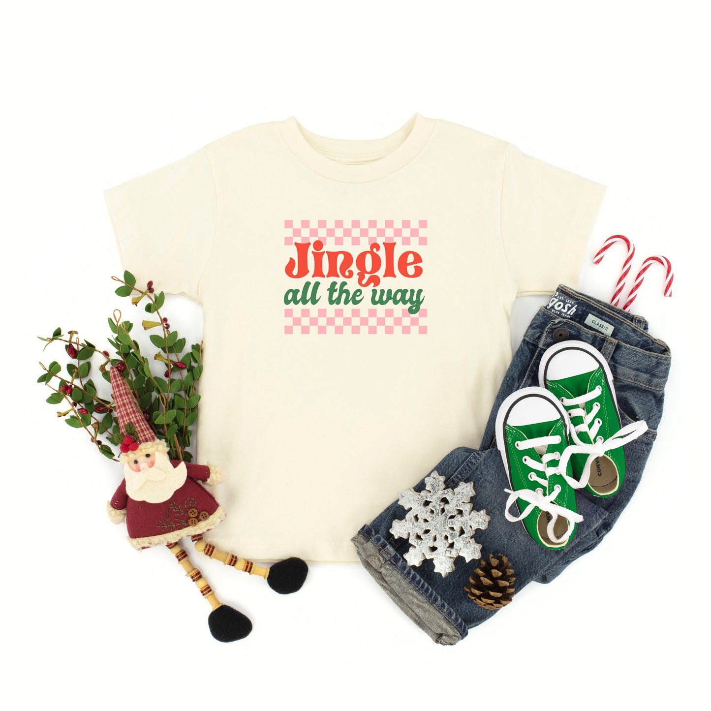 Jingle All The Way Checkered | Toddler Short Sleeve Crew Neck