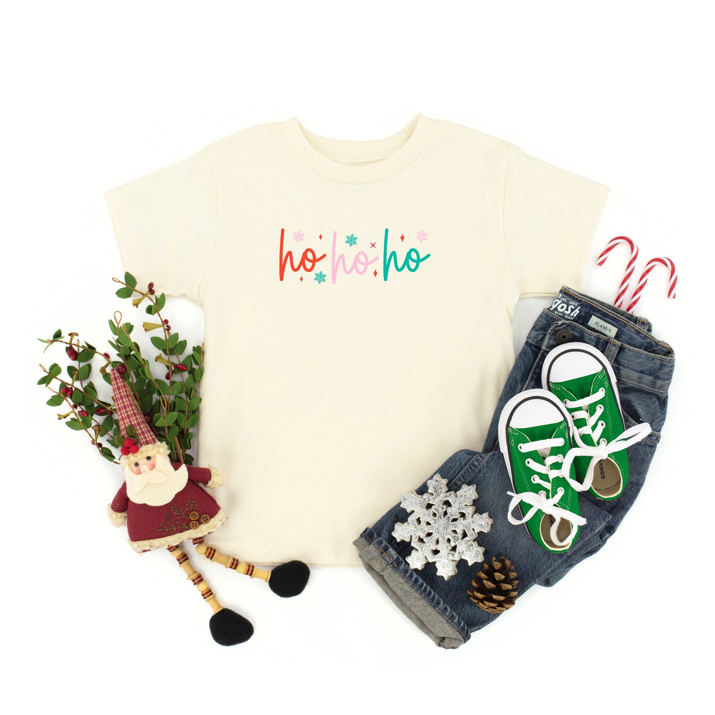 Ho Ho Ho Colorful | Toddler Short Sleeve Crew Neck