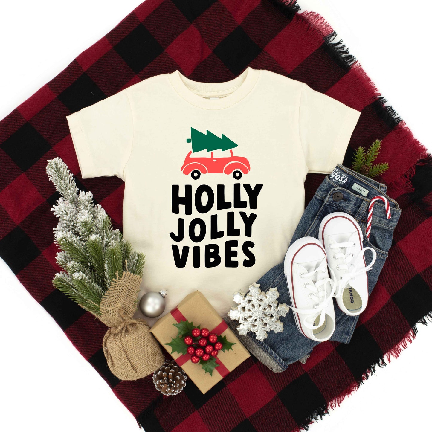 Holly Jolly Vibes Car | Youth Short Sleeve Crew Neck