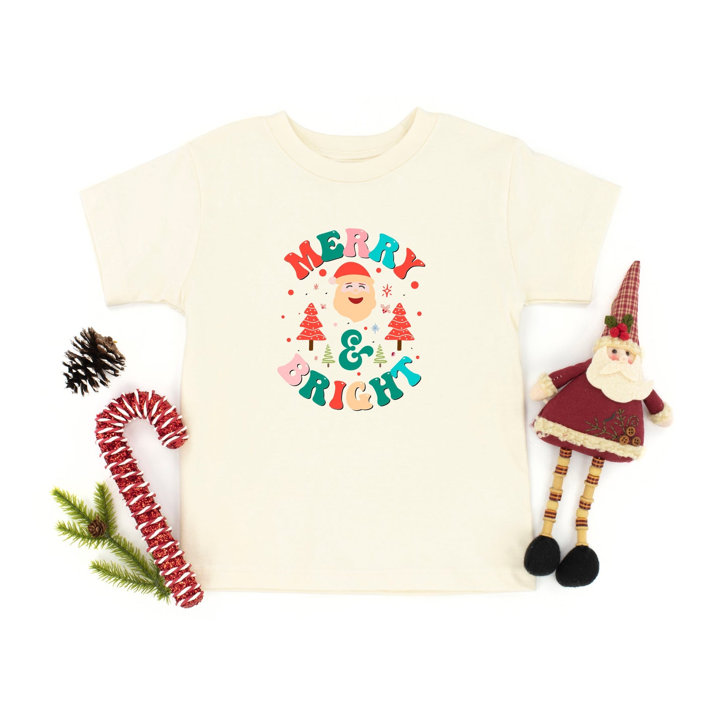 Retro Merry And Bright Santa | Youth Short Sleeve Crew Neck