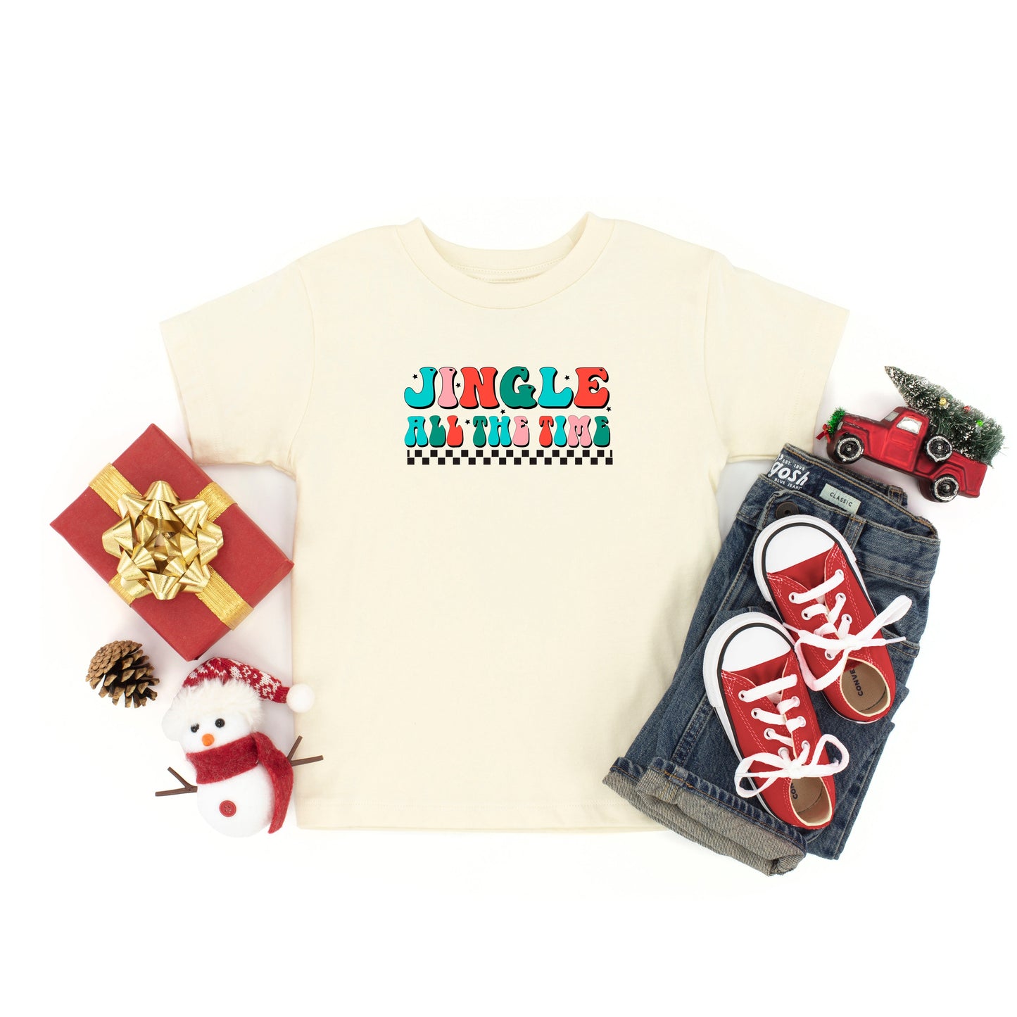 Retro Jingle All The Time | Toddler Short Sleeve Crew Neck