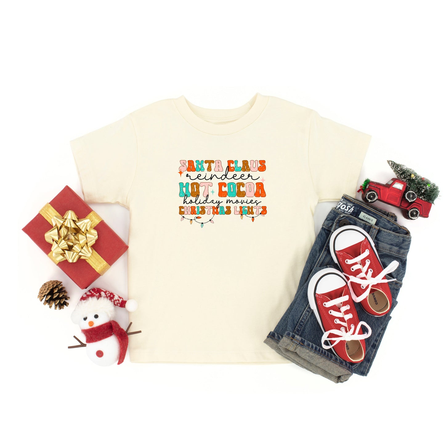 Santa Cocoa Christmas Lights | Youth Short Sleeve Crew Neck