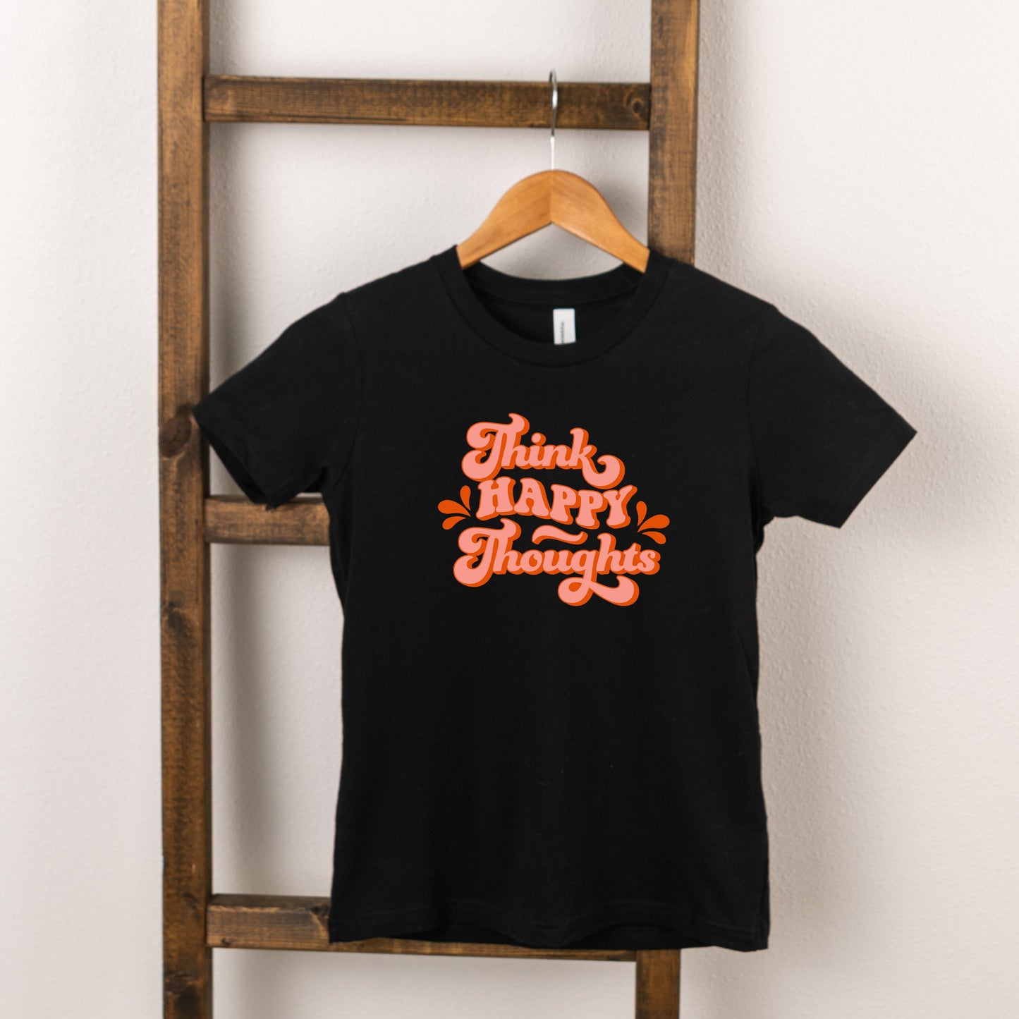 Retro Think Happy Thoughts | Toddler Short Sleeve Crew Neck
