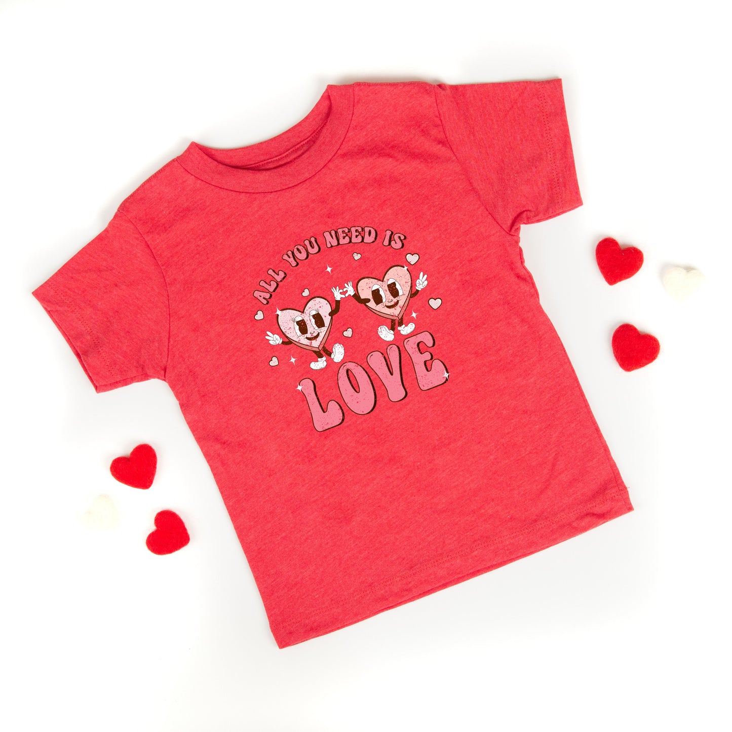 Retro All You Need Is Love Hearts | Toddler Short Sleeve Crew Neck