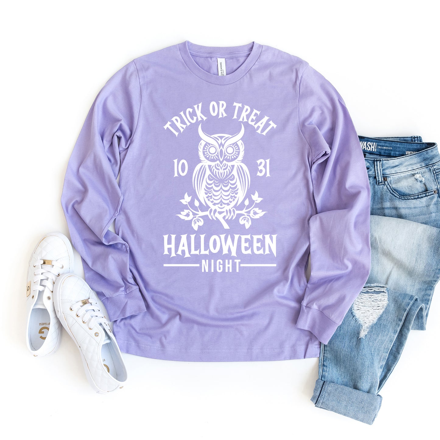 Trick Or Treat Owl | Long Sleeve Crew Neck