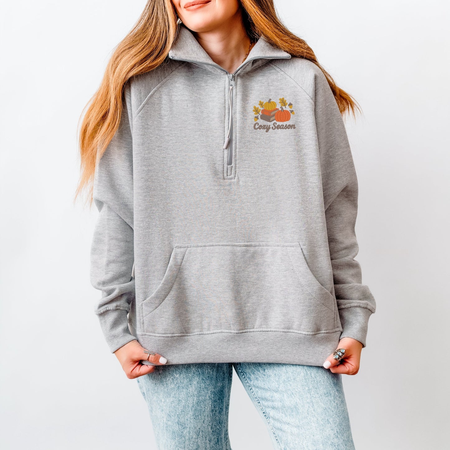 Embroidered Cozy Season Books - Women's Quarter Zip Fleece