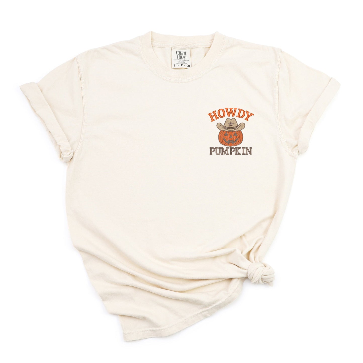 Embroidered Howdy Pumpkin - Women's Garment Dyed Tee