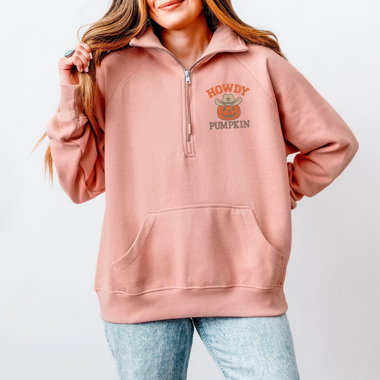Embroidered Howdy Pumpkin - Women's Quarter Zip Fleece