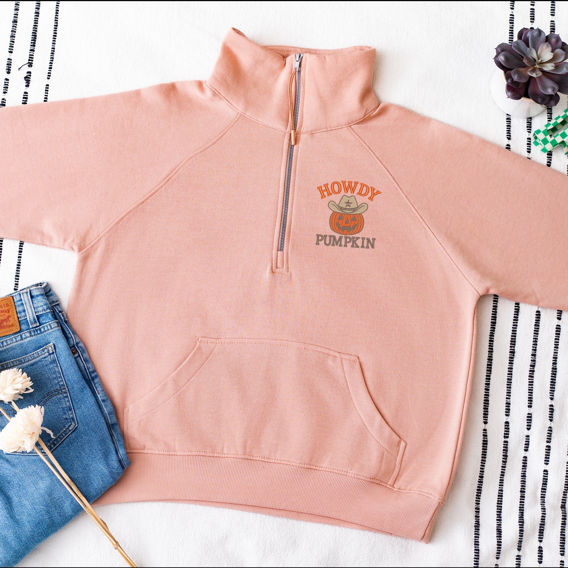 Embroidered Howdy Pumpkin - Women's Quarter Zip Fleece