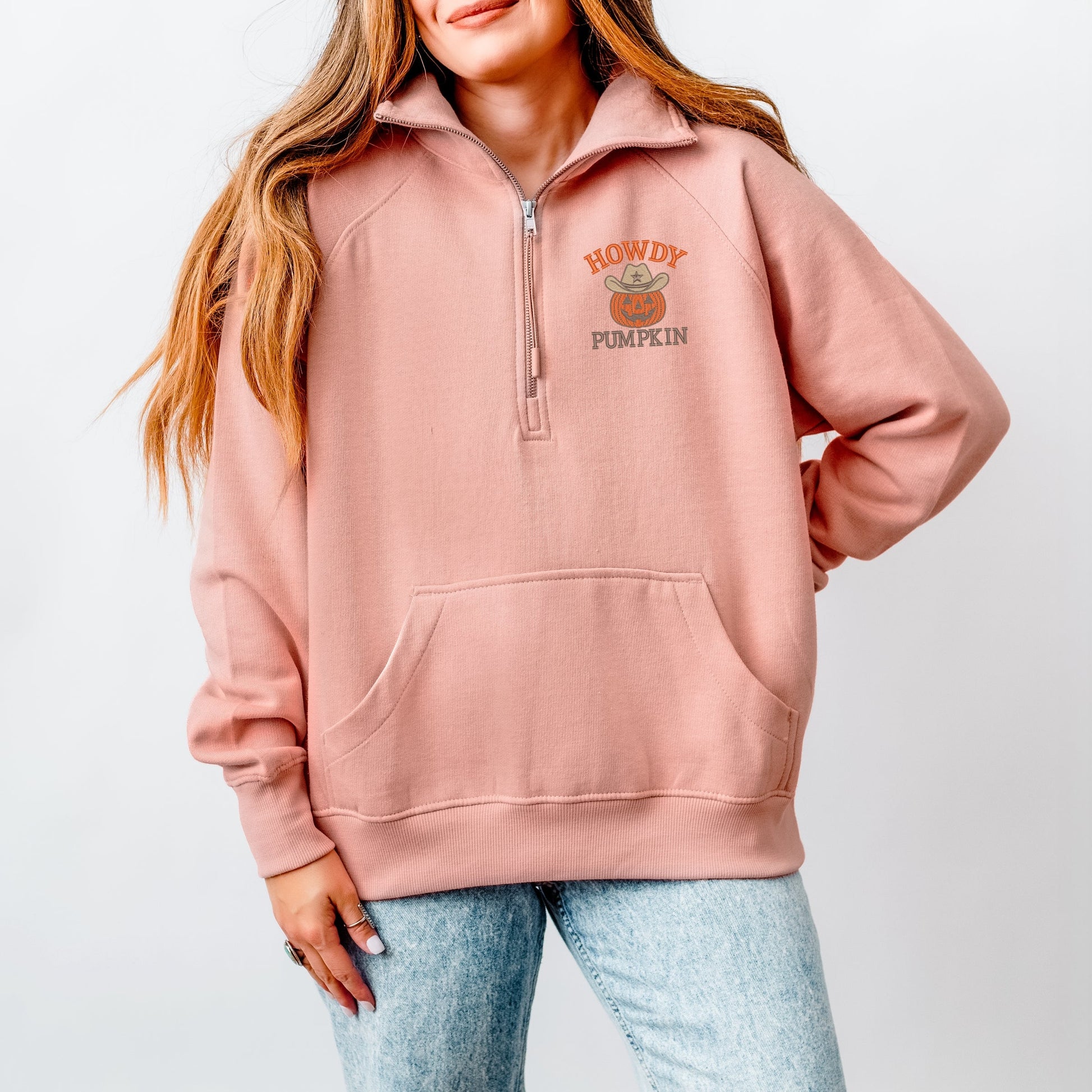 Embroidered Howdy Pumpkin - Women's Quarter Zip Fleece