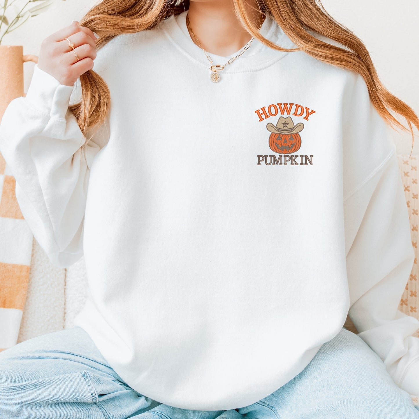 Embroidered Howdy Pumpkin -  Women's Sweatshirt