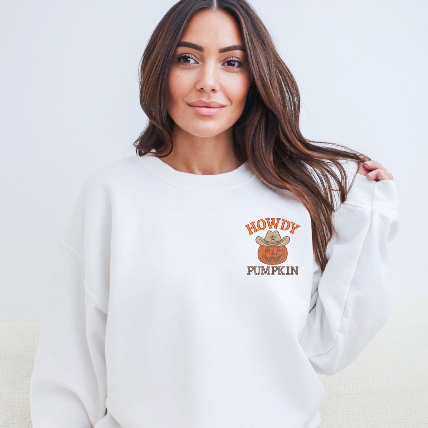Embroidered Howdy Pumpkin -  Women's Sweatshirt