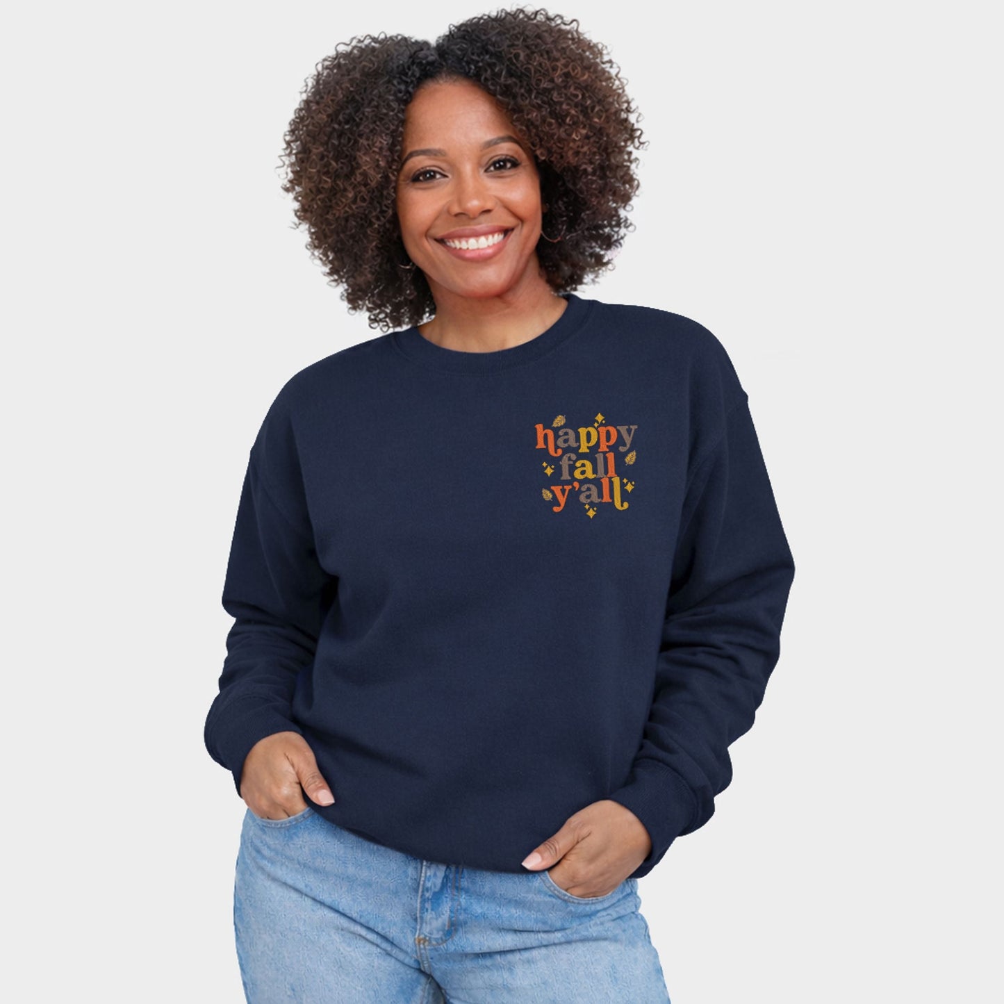 Embroidered Happy Fall Y'all Leaves - Women's Graphic Sweatshirt