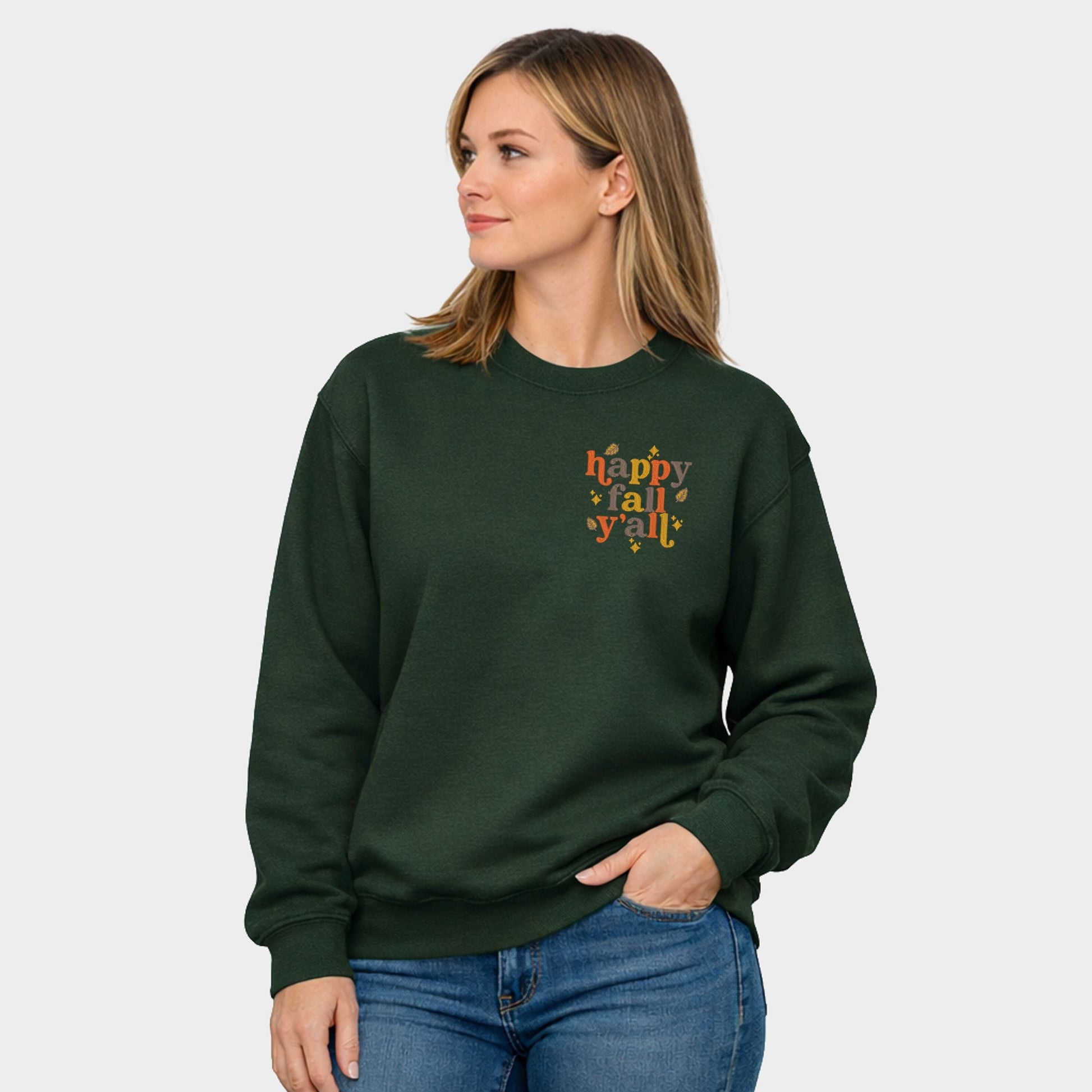 Embroidered Happy Fall Y'all Leaves - Women's Graphic Sweatshirt