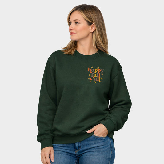 Embroidered Happy Fall Y'all Leaves - Women's Graphic Sweatshirt