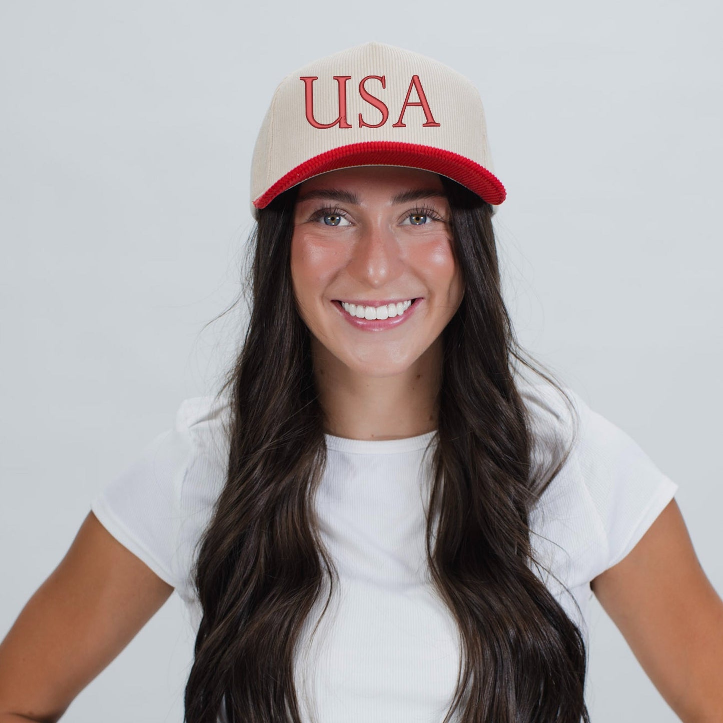 Embroidered USA Letters - Women's Corduroy Trucker Hat