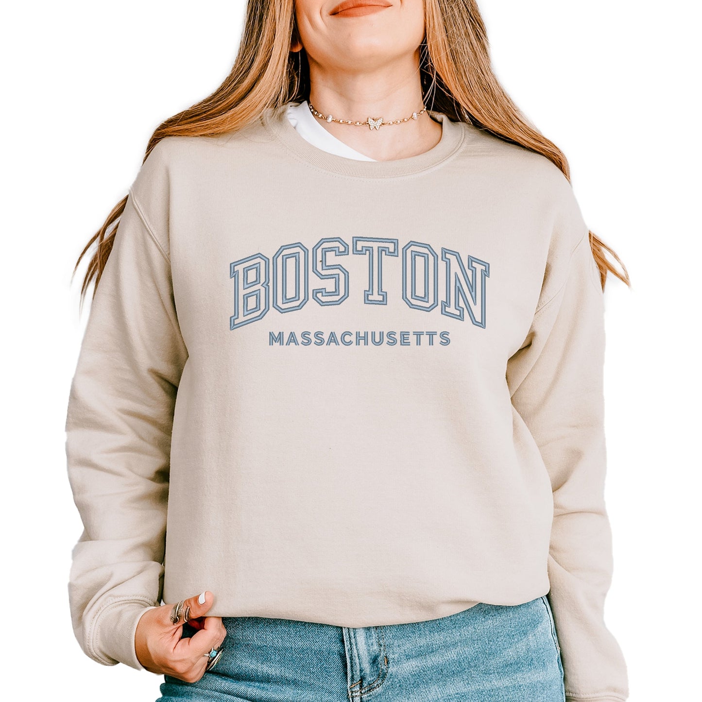 Embroidered Boston Massachusetts -  Womens Graphic Sweatshirt