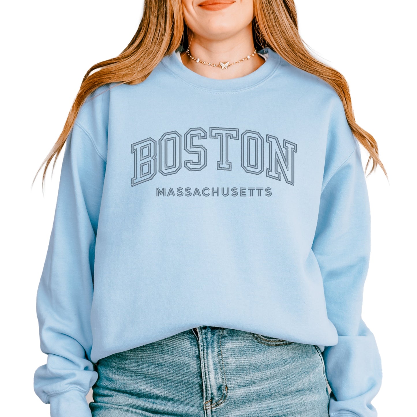 Embroidered Boston Massachusetts -  Womens Graphic Sweatshirt