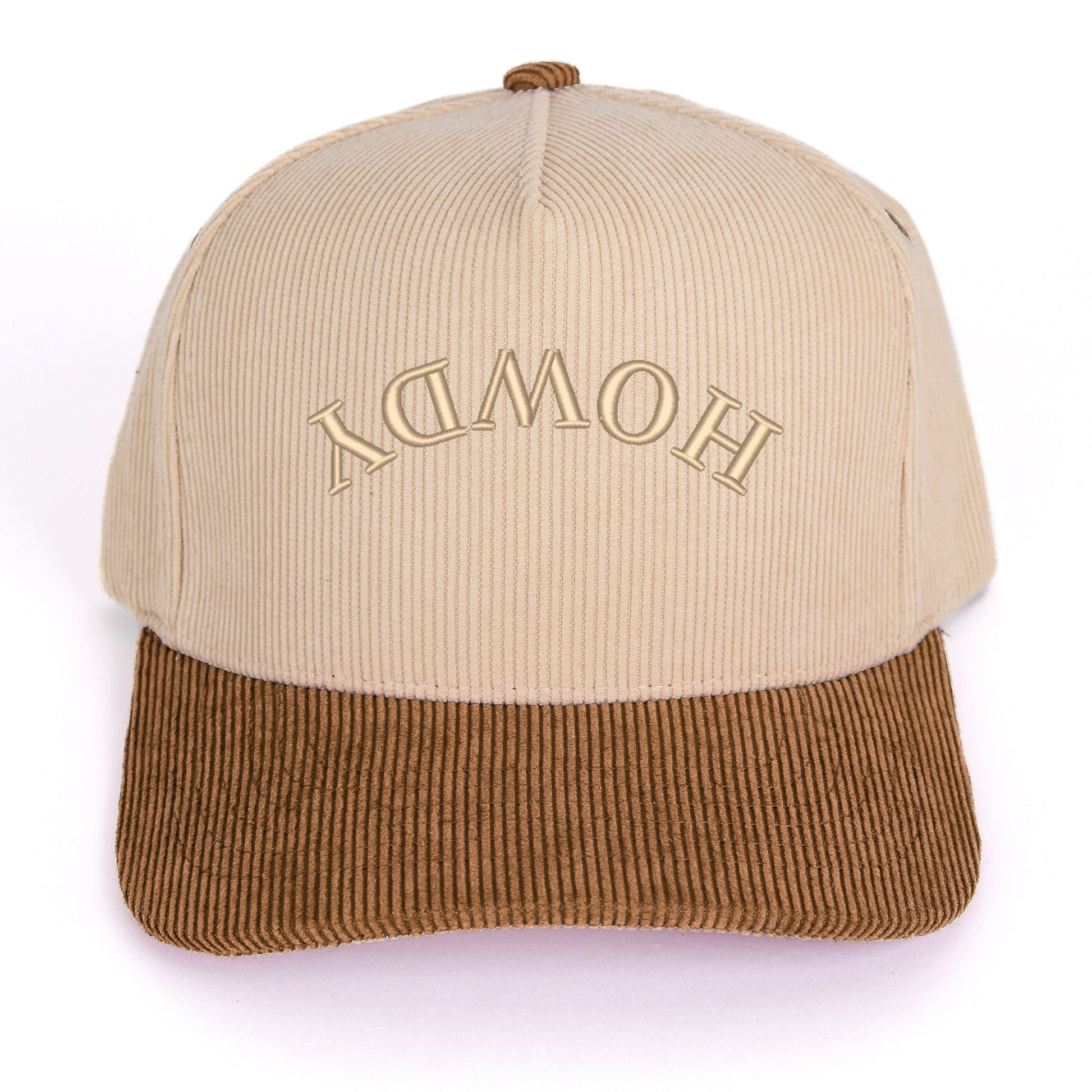Embroidered Howdy Upside Down Arch - Women's Corduroy Trucker Hat