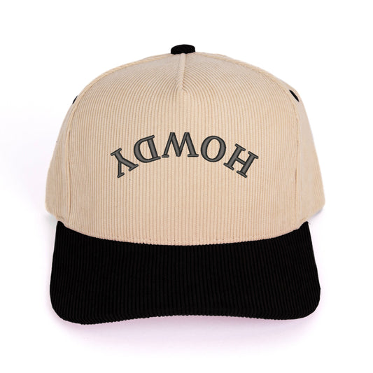 Embroidered Howdy Upside Down Arch - Corduroy Trucker Hat