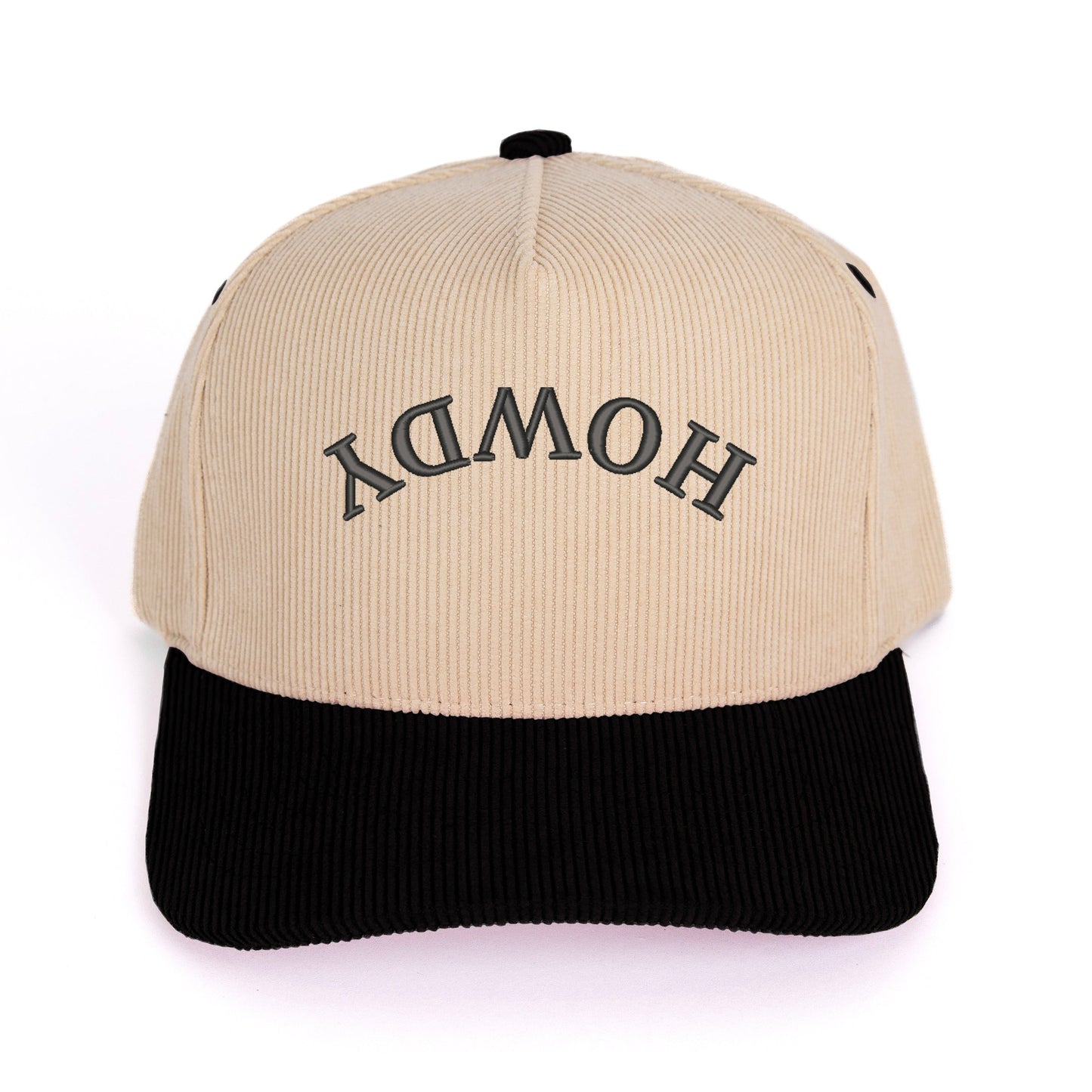 Embroidered Howdy Upside Down Arch - Corduroy Trucker Hat
